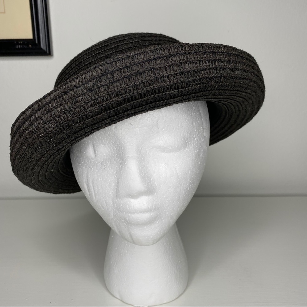 Black Raffia Boater Fedora Hat woven - Picture 3 of 8